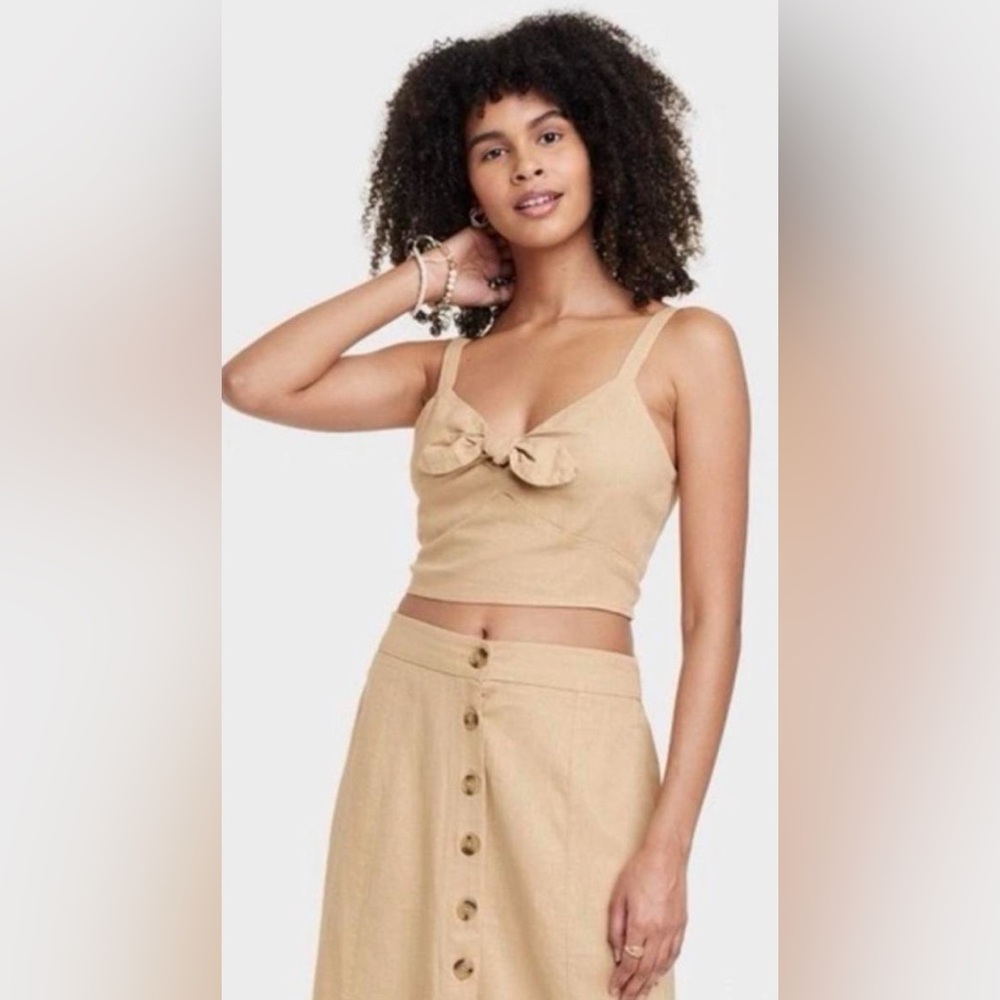 Universal Thread Tan Bow Detail Crop Top and Matching Midi Skirt